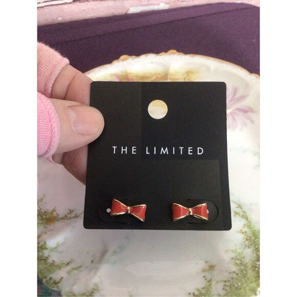 NWT The Limited Little Red Bow Earrings Red/ Gold Pierced Studs - Picture 3 of 11